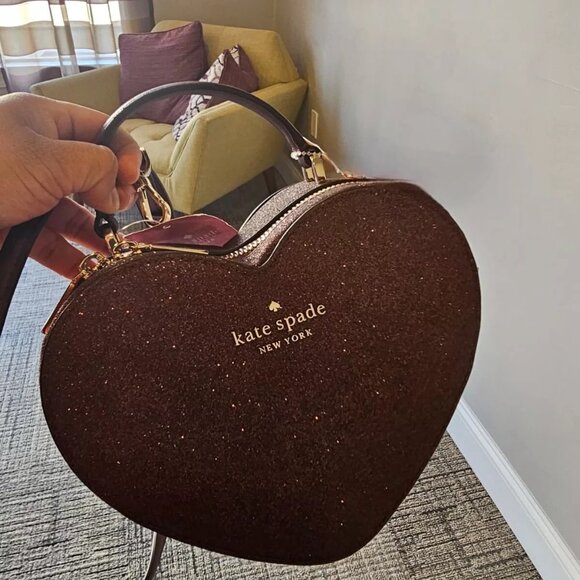 Kate Spade Glitter Heart Crossbody Bag Love Shack Purse Deep Burgundy. New - Picture 2 of 6